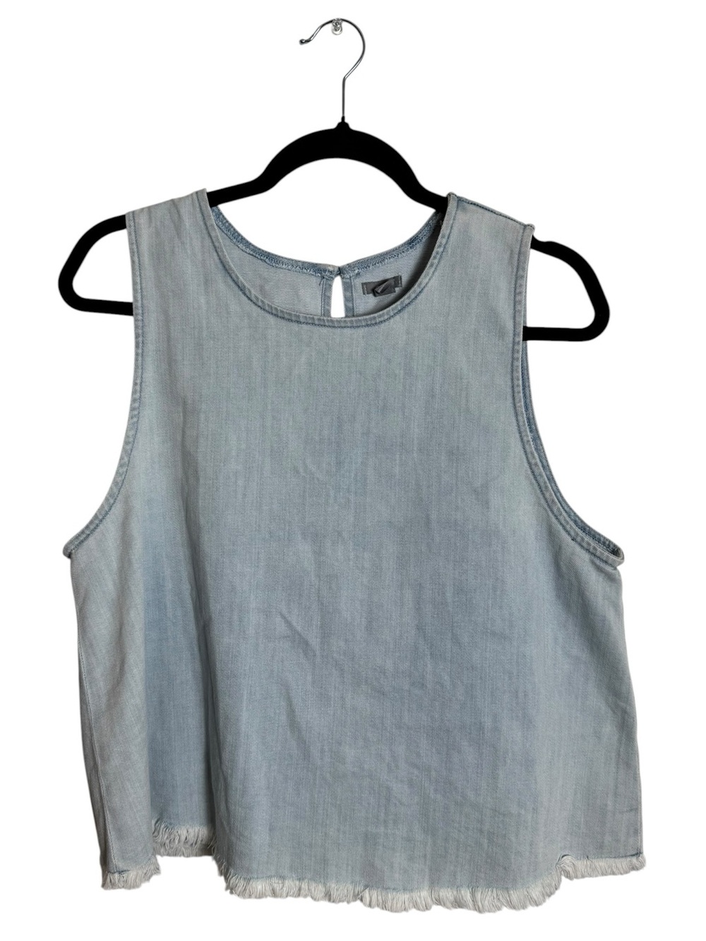 Aerie Light Wash Chambray Flyaway Split Back Tank Top Frayed Hem XL